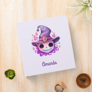 Skull in a Witch's Hat Whimsical 3 Ring Binder