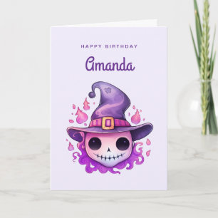 Skull in a Witch's Hat Whimsical Birthday Card