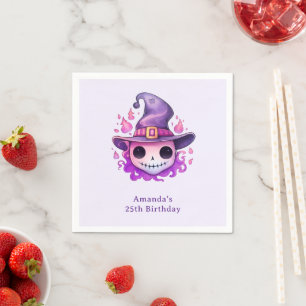 Skull in a Witch's Hat Whimsical Birthday Napkins