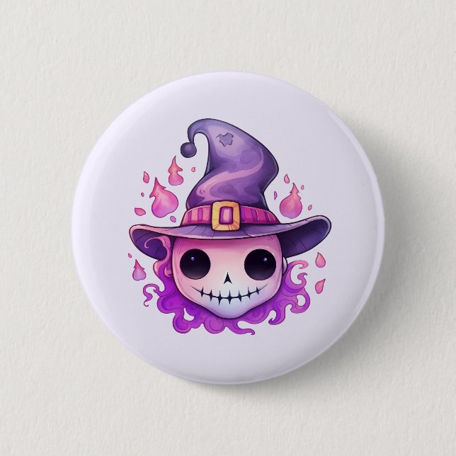 Skull in a Witch's Hat Whimsical Button (Front)
