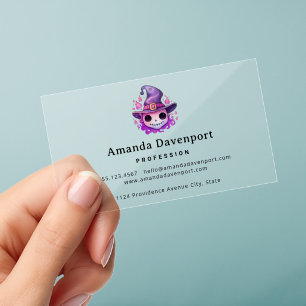 Skull in a Witch's Hat Whimsical Clear Business Cards