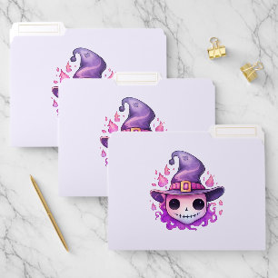 Skull in a Witch's Hat Whimsical File Folder