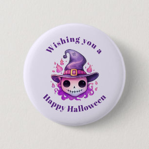 Skull in a Witch's Hat Whimsical Halloween Button