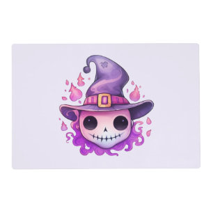 Skull in a Witch's Hat Whimsical Halloween Placemat