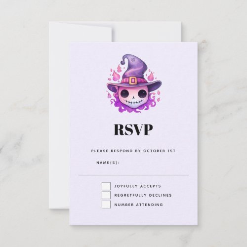 Skull in a Witch's Hat Whimsical Halloween RSVP Card