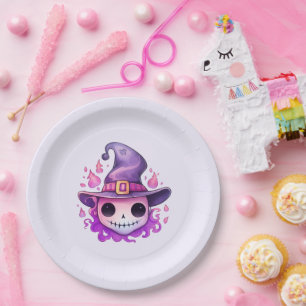 Skull in a Witch's Hat Whimsical Paper Plates