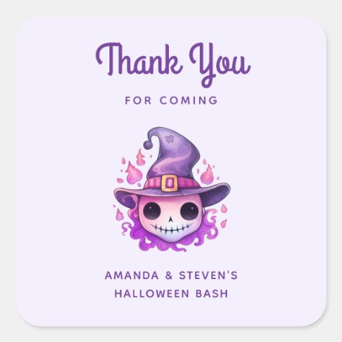 Skull in a Witch's Hat Whimsical Party Thank You Square Sticker