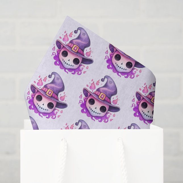 Skull in a Witch's Hat Whimsical Pattern Tissue Paper (Gift Bag)
