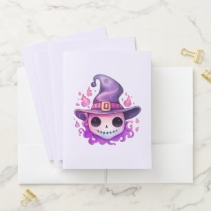 Skull in a Witch's Hat Whimsical Pocket Folder
