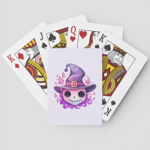 Skull in a Witch's Hat Whimsical Poker Cards
