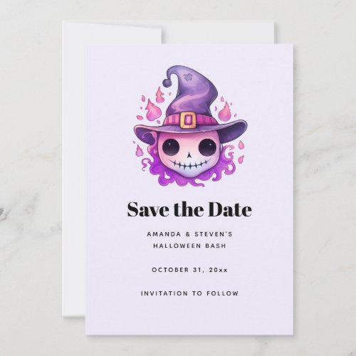 Skull in a Witch's Hat Whimsical Save The Date