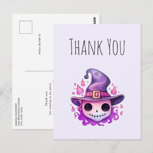 Skull in a Witch's Hat Whimsical Thank You Postcard