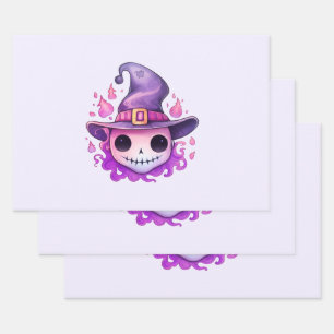 Skull in a Witch's Hat Whimsical Wrapping Paper Sheets