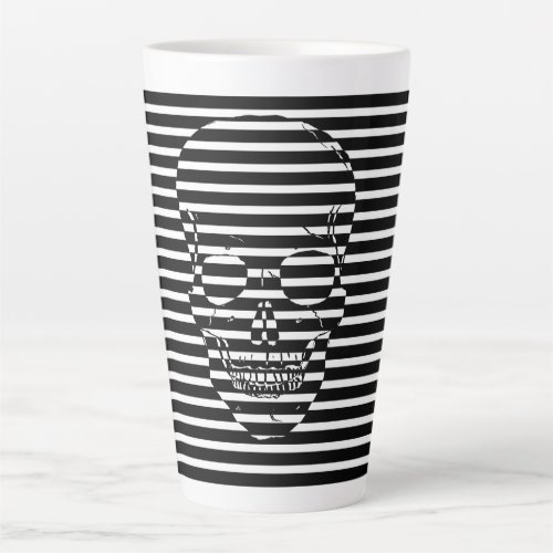 Skull in Black And White Stripes Latte Mug