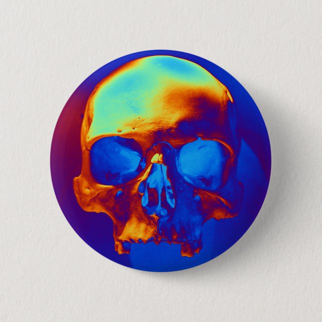 Skull in Blue and Gold Pinback Button (Front)