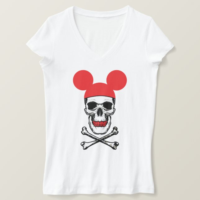 Skull in Cartoon Mouse-Ear Hat with X-Bone T-Shirt (Design Front)