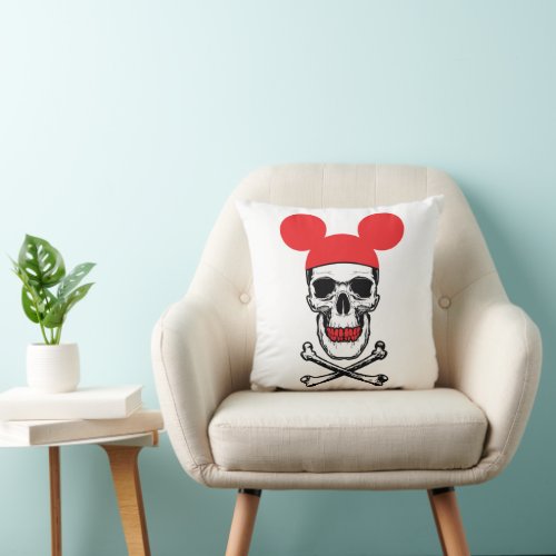 Skull in Cartoon Mouse_Ear Hat with X_Bone Throw Pillow