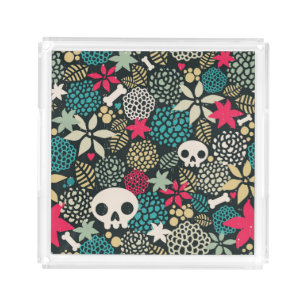 Skull in flowers acrylic tray