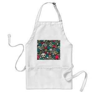 Skull in flowers adult apron