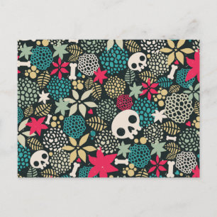 Skull in flowers announcement postcard