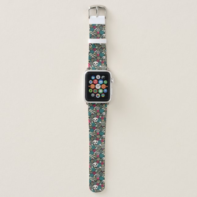 Skull in flowers apple watch band (Front)