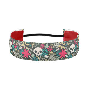 Skull in flowers athletic headband
