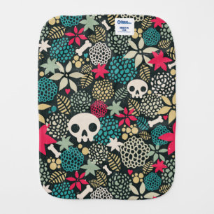 Skull in flowers baby burp cloth