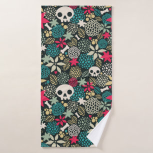 Skull in flowers bath towel