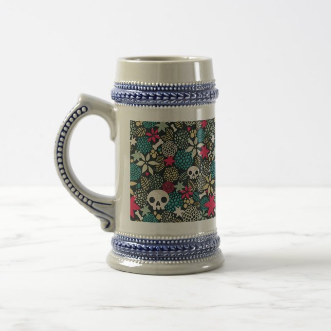 Skull in flowers beer stein (Left)