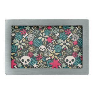 Skull in flowers belt buckle