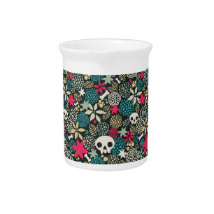 Skull in flowers beverage pitcher