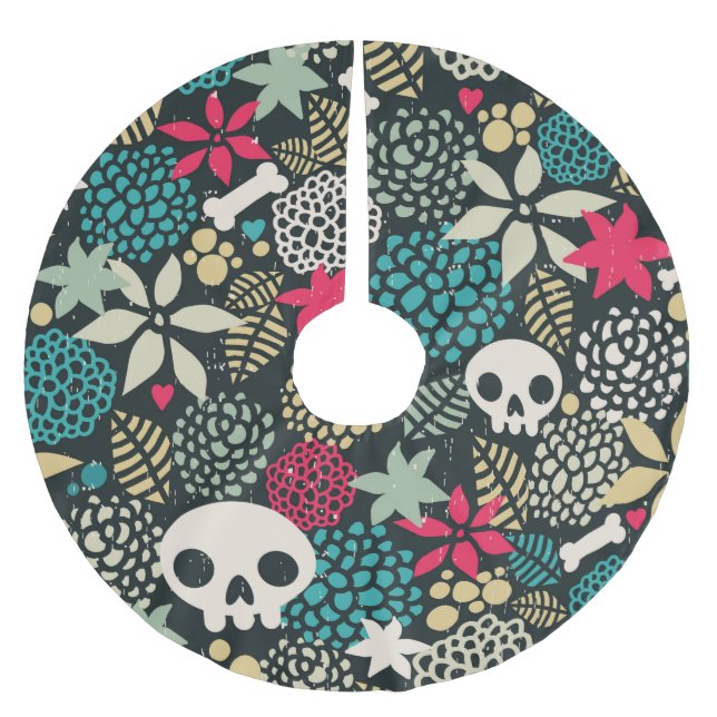 Skull in flowers brushed polyester tree skirt (Front)