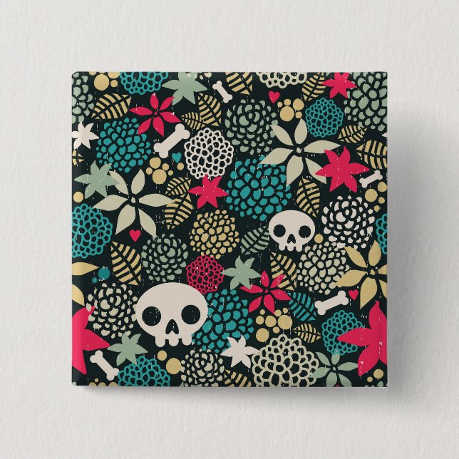 Skull in flowers button (Front)