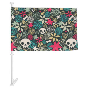 Skull in flowers car flag