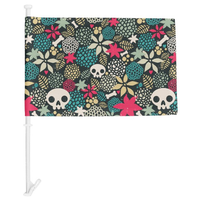 Skull in flowers car flag (Front)