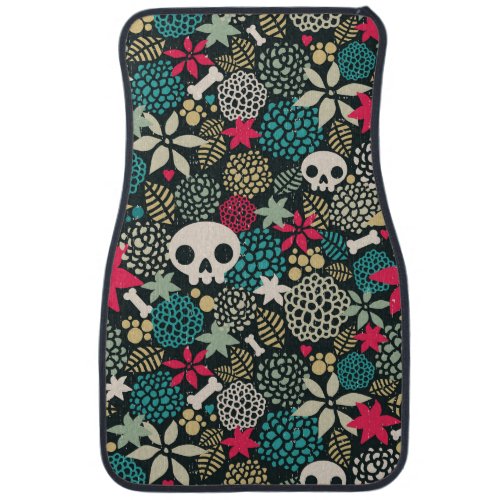 Skull in flowers car floor mat