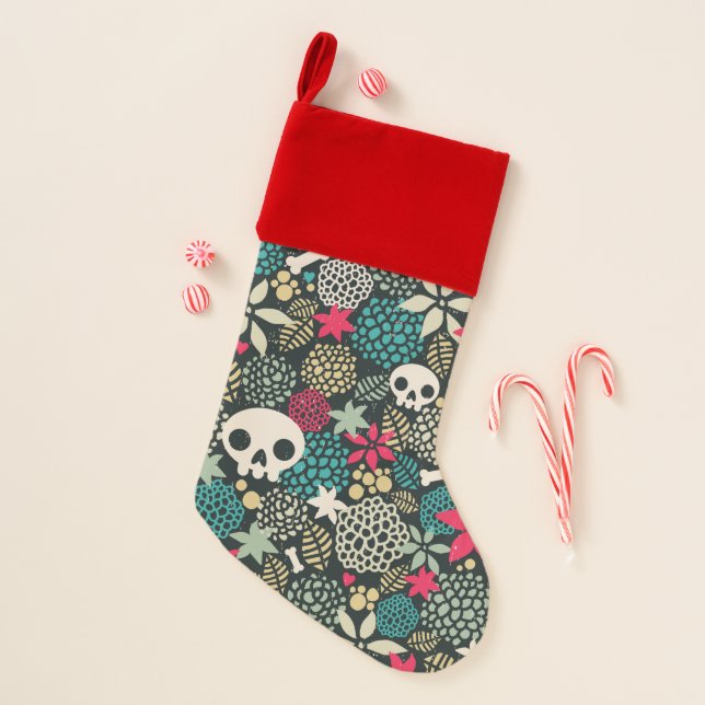 Skull in flowers christmas stocking (Front)