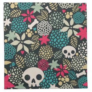 Skull in flowers cloth napkin