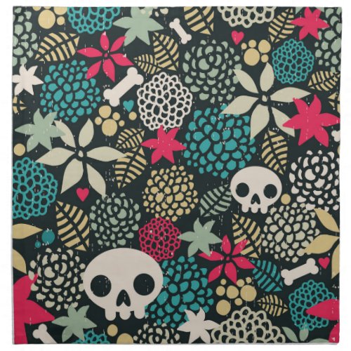 Skull in flowers cloth napkin