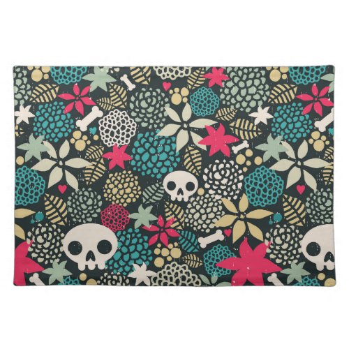 Skull in flowers cloth placemat