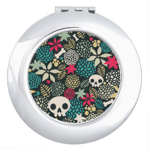 Skull in flowers compact mirror