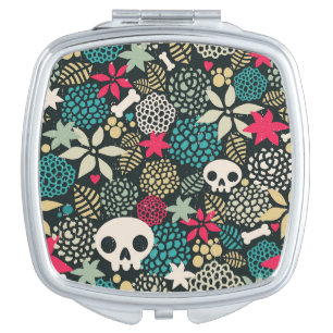 Skull in flowers compact mirror