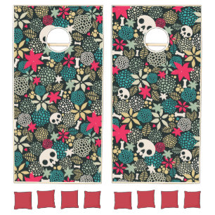 Skull in flowers cornhole set