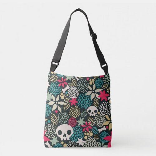 Skull in flowers crossbody bag