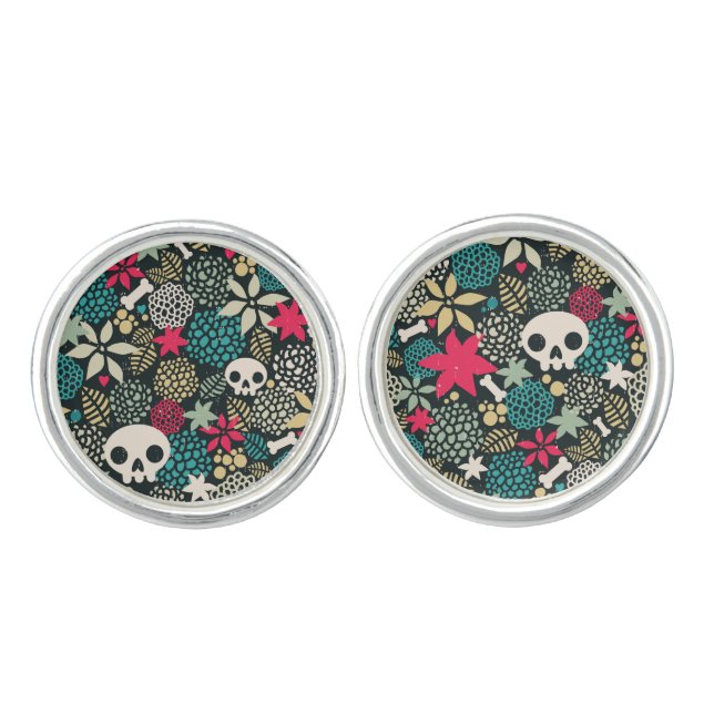 Skull in flowers cufflinks (Front)