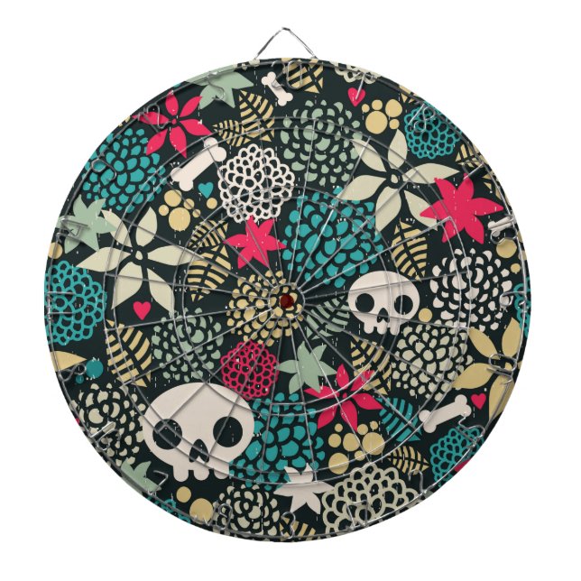 Skull in flowers dart board (Front)