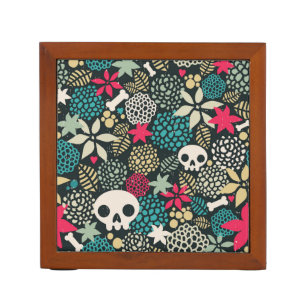 Skull in flowers desk organizer