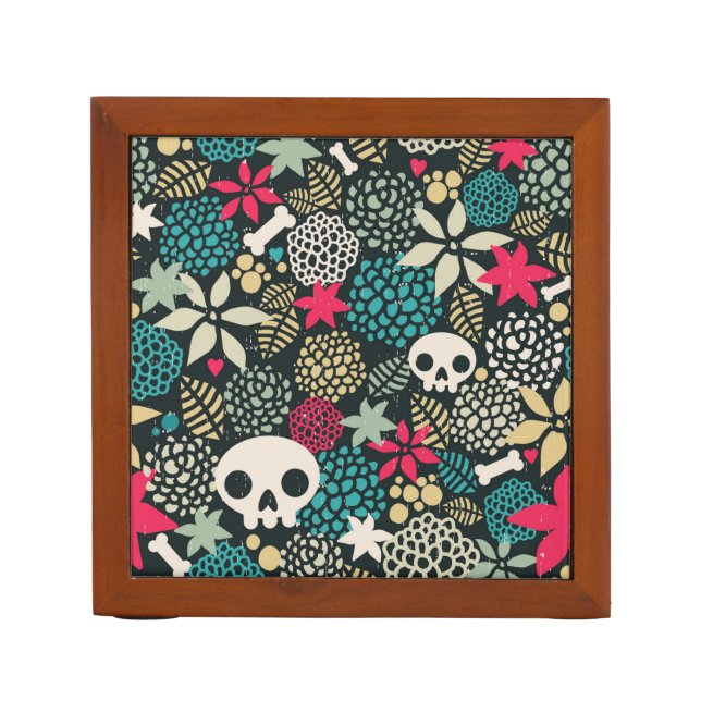 Skull in flowers desk organizer (Front)