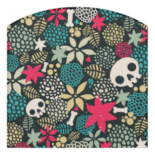 Skull in flowers door sign