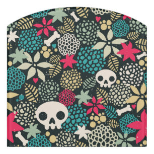 Skull in flowers door sign